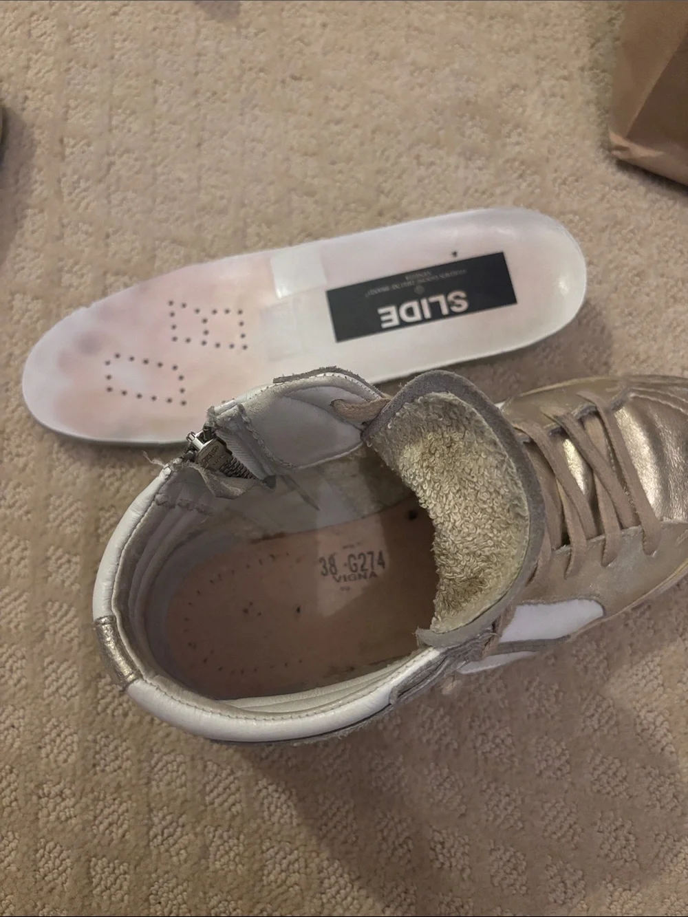 Golden Goose GGDB-Slide High-Top Sneakers in White and Gold
